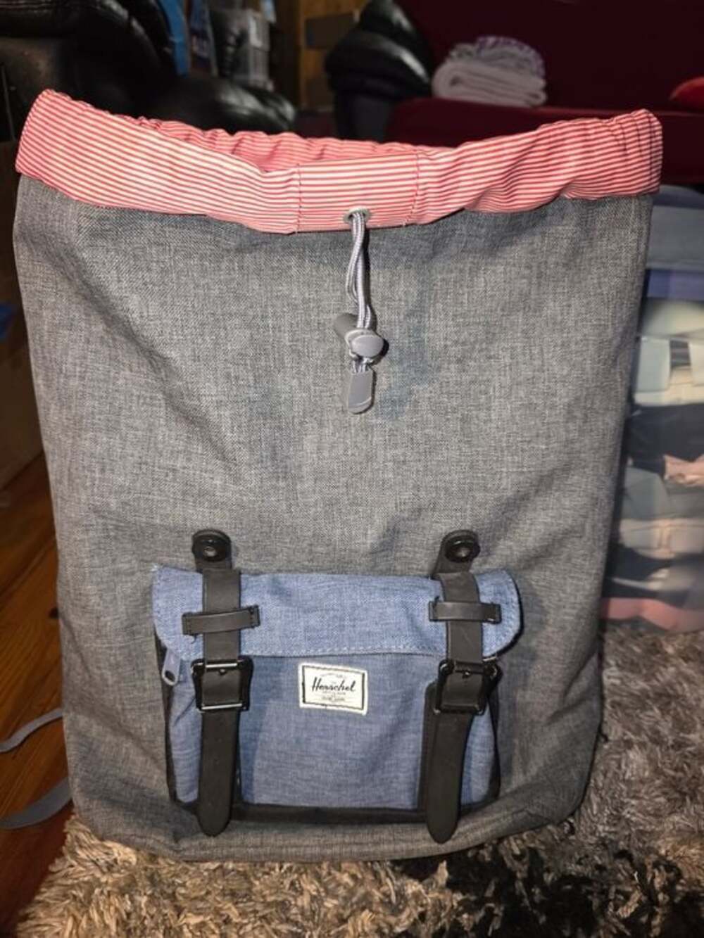 Herschel Supply Company Men’s Gray Roll-Top Backpack with Red Lined Top
